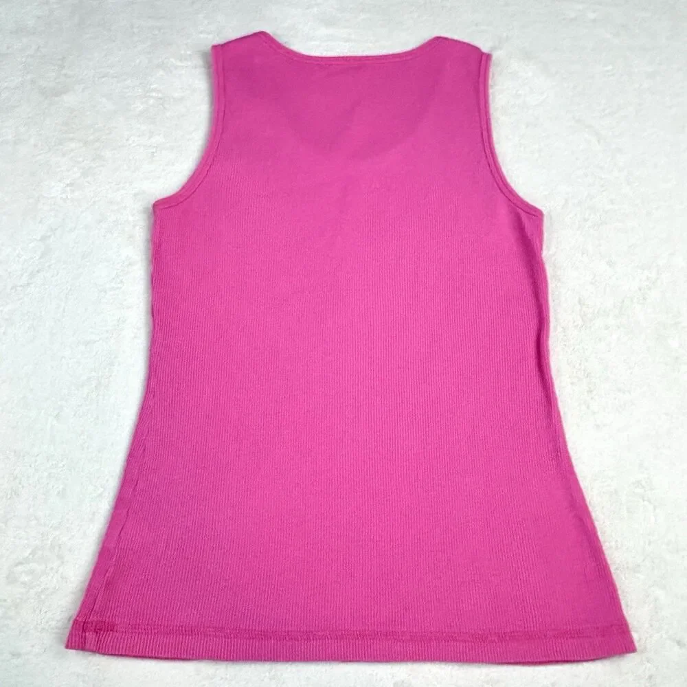 Vintage Y2K Justice Ribbed Tank Girls M Hot Pink Rhinestones Kawaii Bella Swan